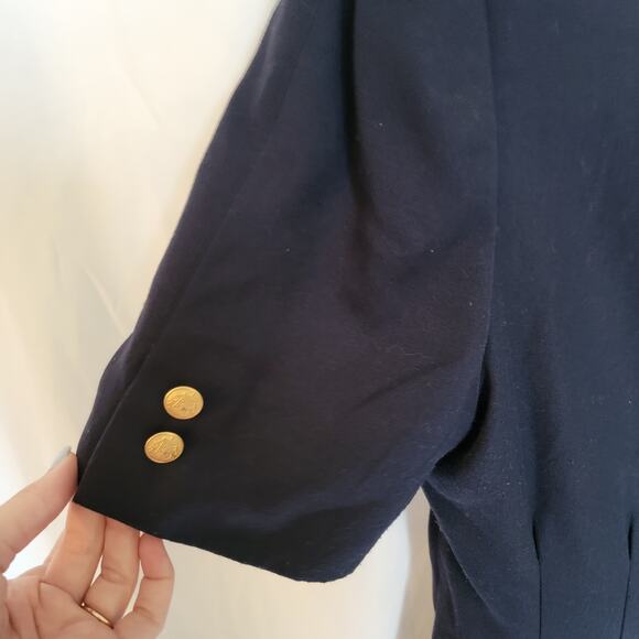 80s Vintage Navy Double Breasted Military Gold Button Wrap Blazer Dress Size 10 - Picture 5 of 16
